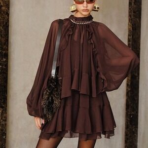 Commense Tiered Ruffle Chiffon Mini Dress Set with Liner NWT medium